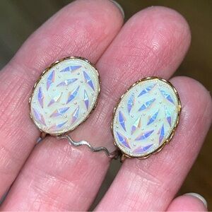 Vintage Glass With Iridescent Finish Clip On Earrings